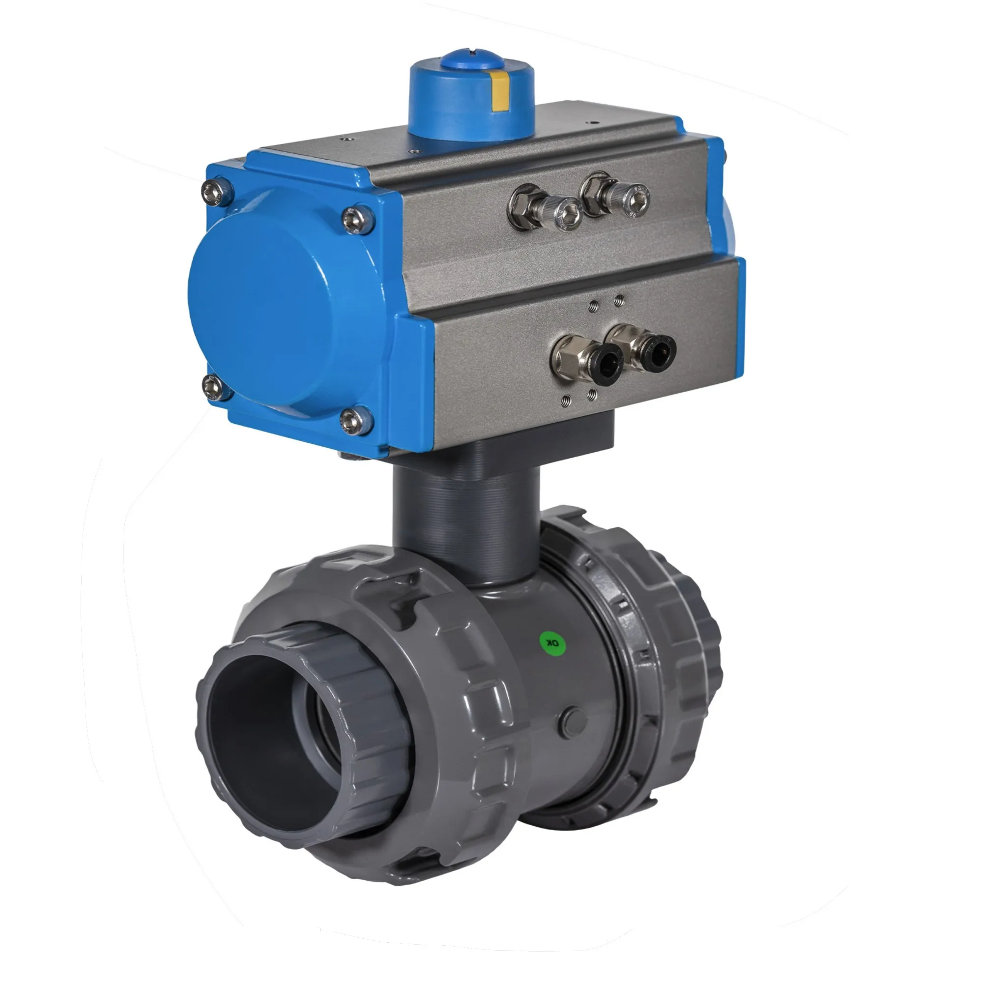 new  designed high quality  Pneumatic Actuated Upvc Ball Valve 50mm Slip connection  pvc adaptor actuator connection pn16