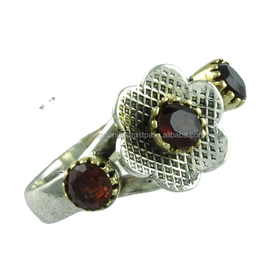 Attractive ! Two Tone 925 Sterling Silver Jewelry Garnet Gemstone New Design Ring ethnic rings simple desgin fashion ring silver