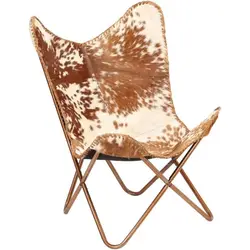 Home Decor Genuine Goat Leather Butterfly Arm Chair With Black Brown White Hair On Cover White And Brown with Ross