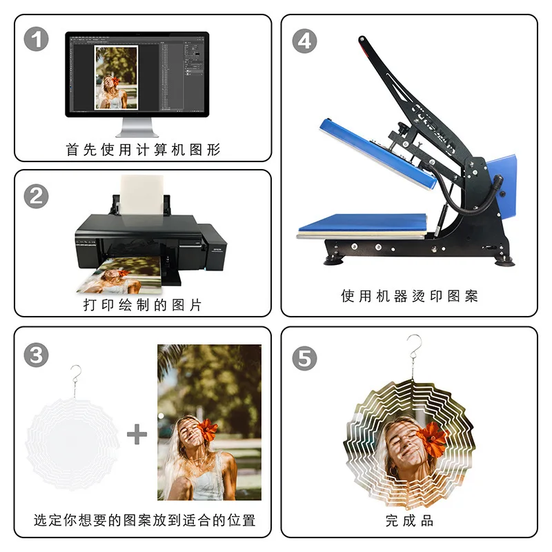 10 and 8 inch round double side metal aluminum white plain sublimation wind spinner for garden decoration