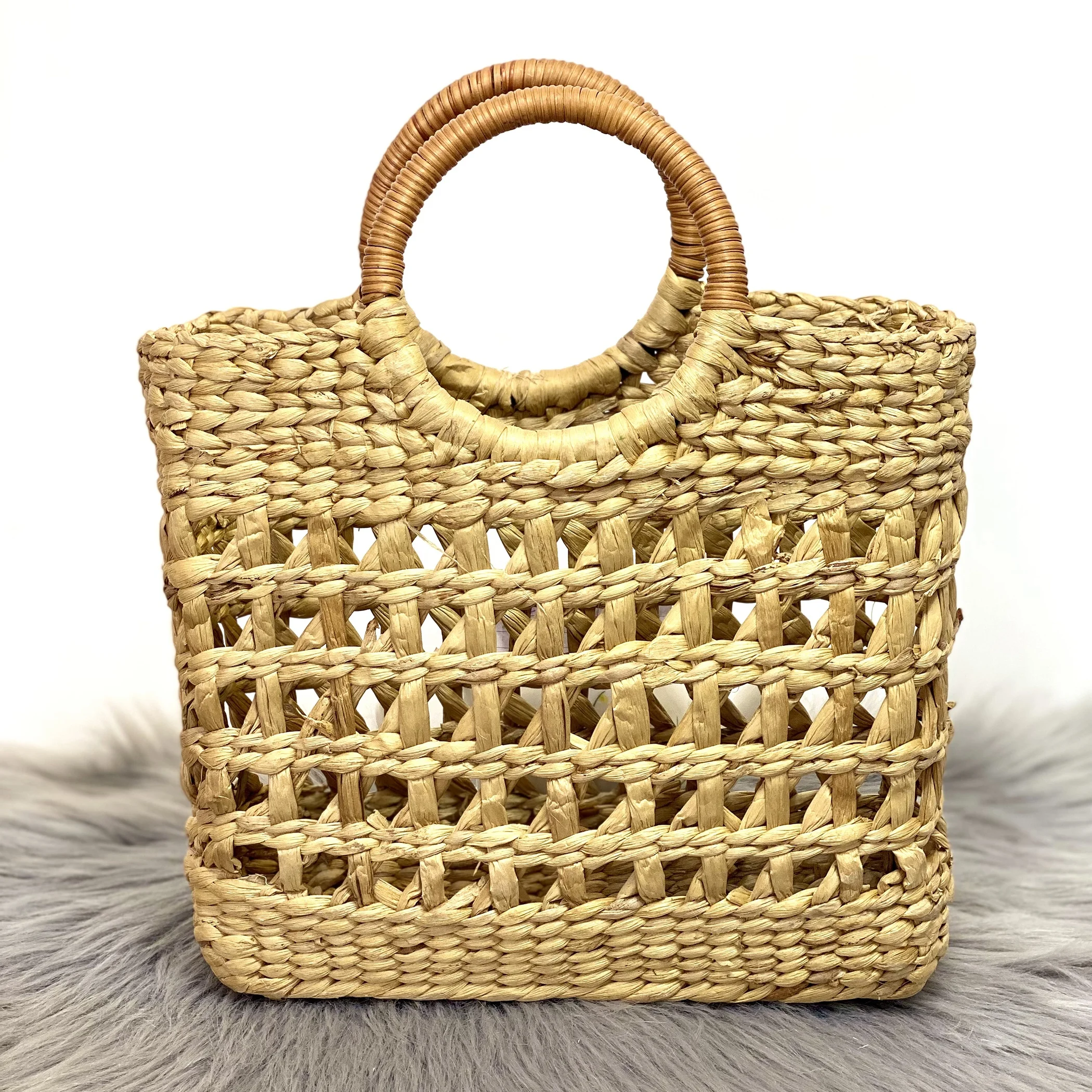 Nice New Hot TrendSeagrass Shopping Bags with Leather Traps Women Ecofriendly Straw Bag 200 Pcs Seagrass/ Wicker Vintage Natural