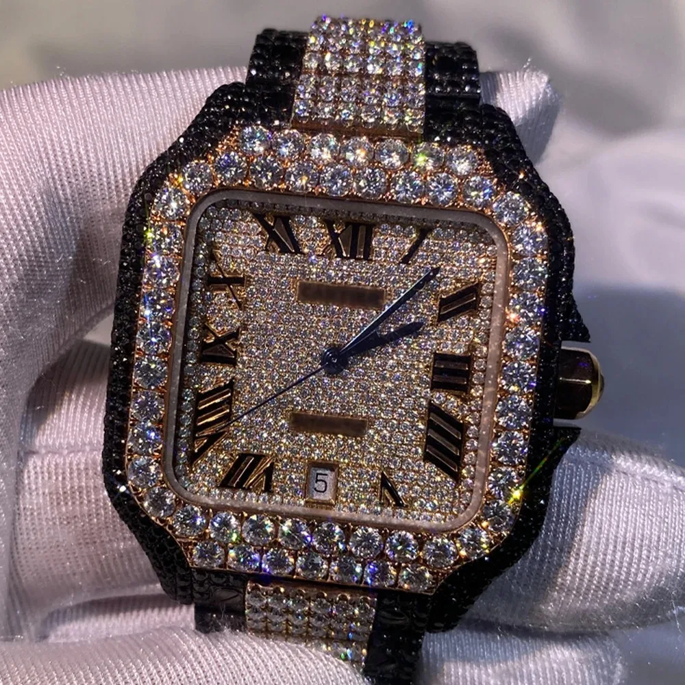 Custom Men Mechanical Watch Brand D Color VVS Iced Out Men Moissanite Watch logo with box moissanite bling diamond watch