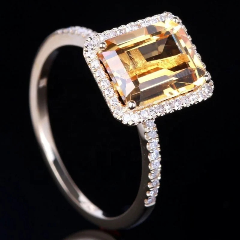 France jewelry square 18k gold plated cz diamond jewelry ring minimalist glass baguette zircon rings