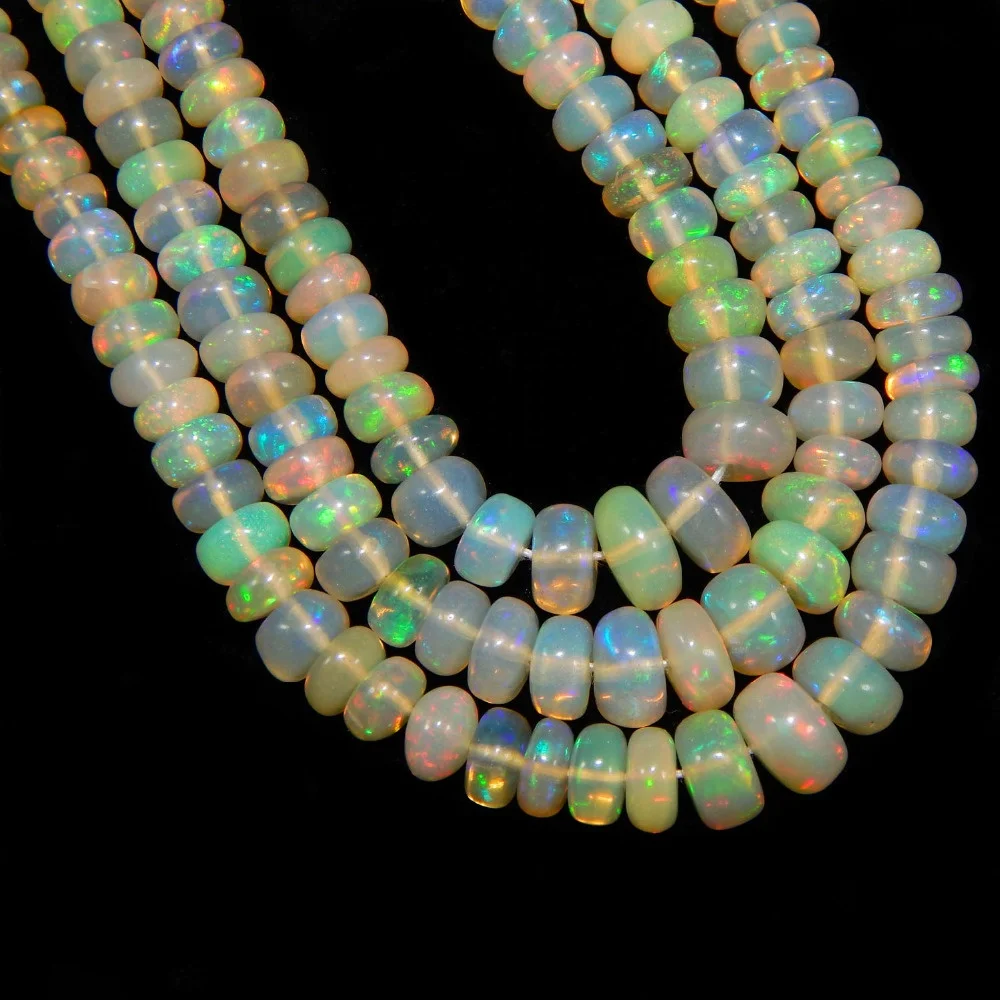 Natural Gemstone Ethiopian Opal Plain Rondelle Loose Beads For Making Designer Jewellery