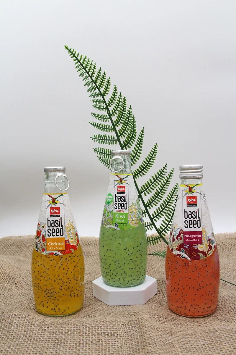 RITA Supplier Best Quality 290ml Glass Bottle Strawberry Basil seed Drink Hot Selling Free Sample, Wholesale Suppliers OEM/ODM