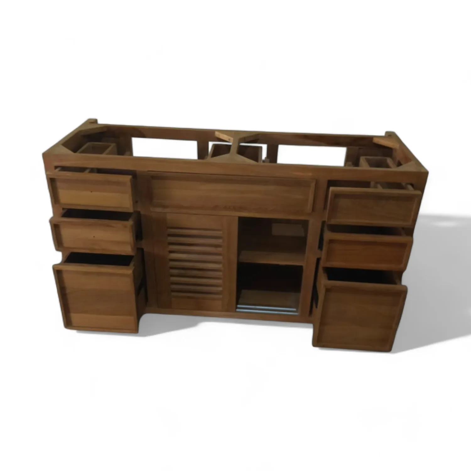 Contemporary Teak Wood Vanity Bathroom with Double Size with Custom Top and Size All Wood Bathroom Vanity Cabinet Furniture