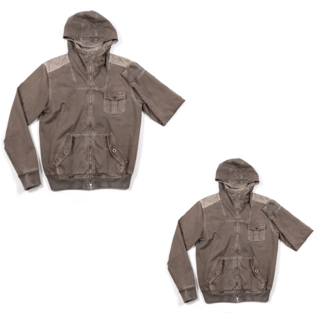 Khaki Color Man Sweater With Hood High Quality Clothing Customizable Made In Italy Design, 100% Cotton