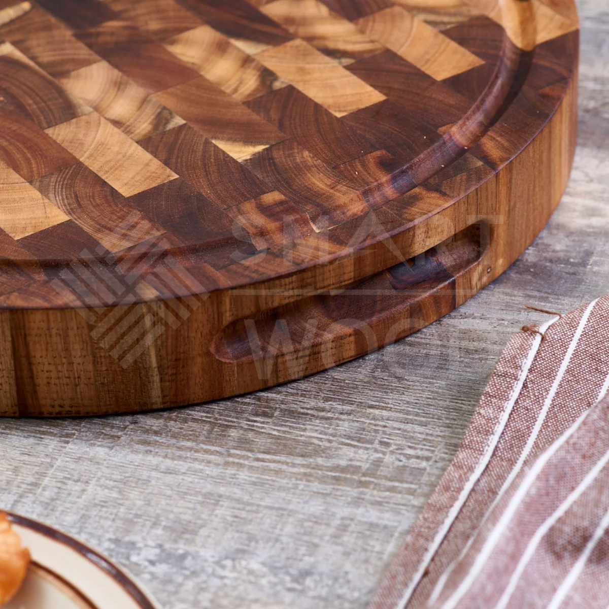 WHOLESALE ACACIA END GRAIN ROUND SHAPE  CUTTING BOARD CHOPPING BLOCK FOR KITCHEN WITH CUSTOMIZED SIZES FROM SMARTWOOD
