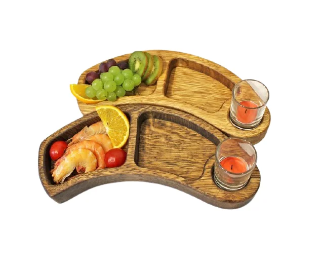 Antique Curved Design Table Serving Wood Platter Manufacturer Unique Finished Mango Wood Food Serving Platter