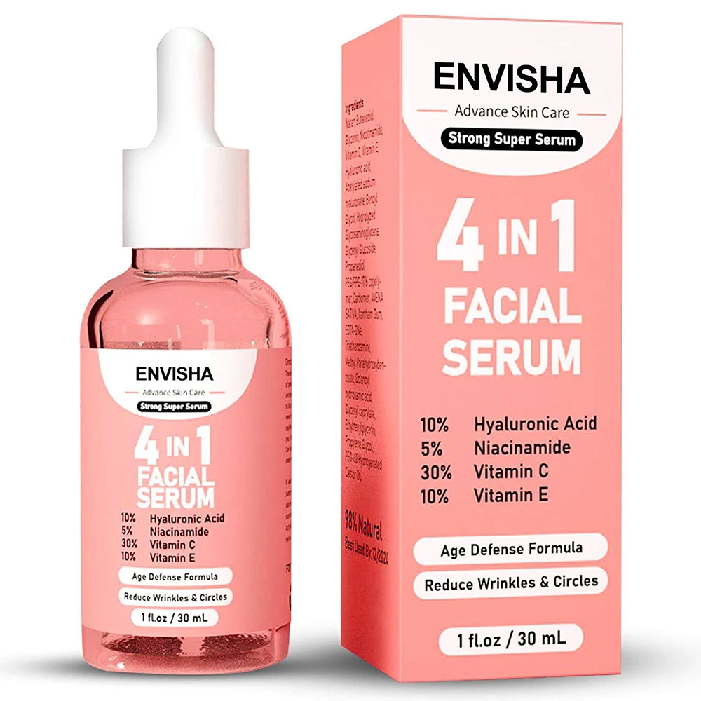 New Skin Care Serum Facial 4 in 1 Whitening Anti Age Face Serum with 30% Vitamin C 5% Niacinamide 10% Vitamin E Serum