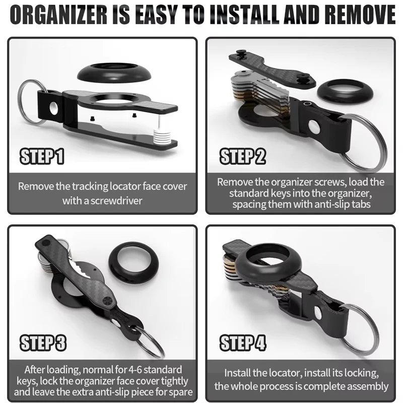 Key Organizer For Men-Compact Metallic Key Holder Minimalist Innovative Keyholder For Airtag Holder | Keychain Secures 1-5 Keys
