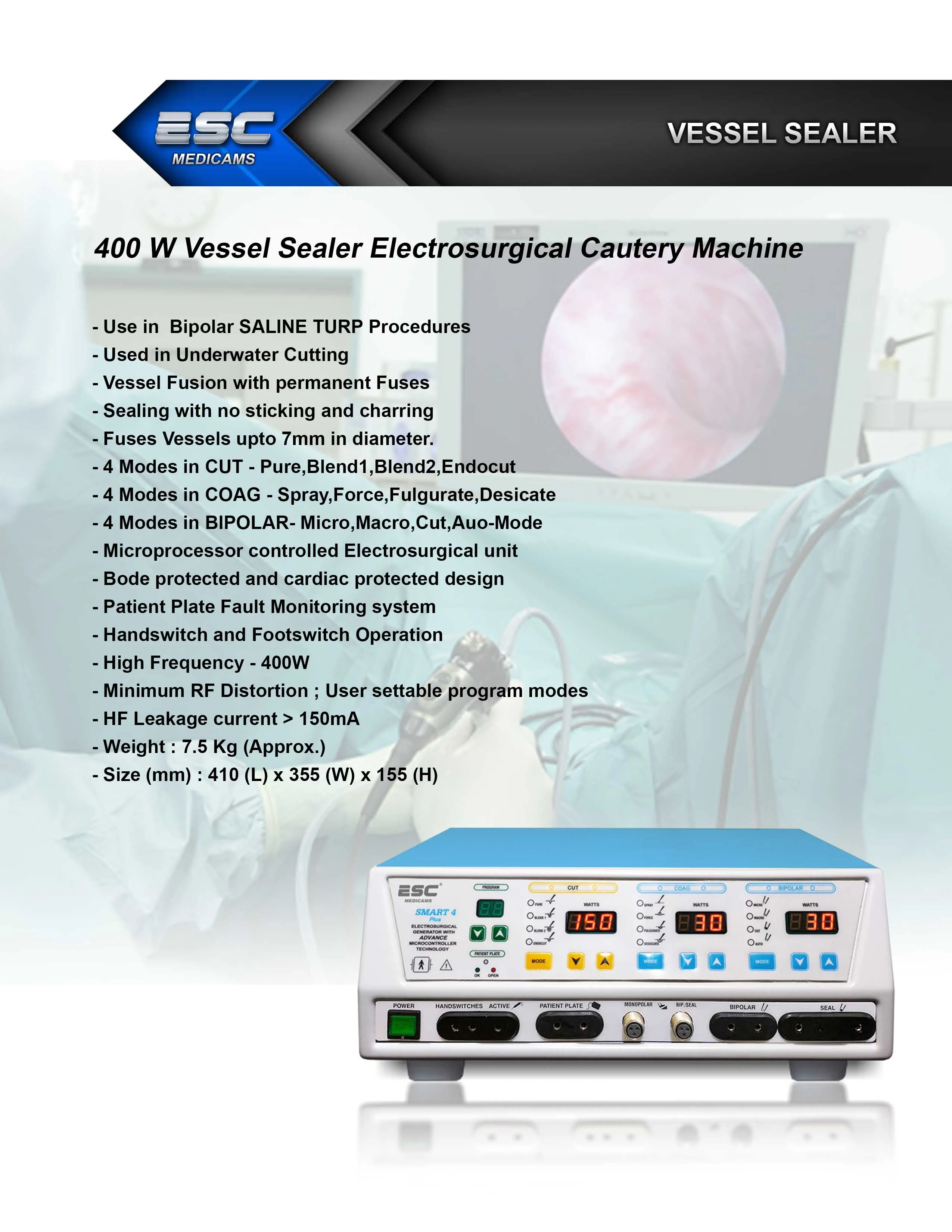 Vessel Sealer Electrosurgical Cautery Machine for Laparoscopy  High Frequency 400 Watt