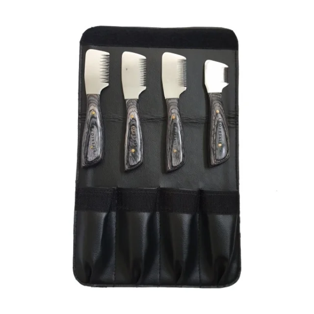 Wholesale 4pcs Pet Grooming Scissors Set Dog Carding Comb Coat Rakes Stripping Terriers High Quality Wooden Handle Cleaning Fox