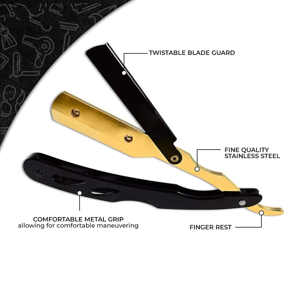 Customized Disposable Stainless Steel Straight Razors Gold Plated Beauty Salon Shaving Tools for Hair Face Body Shaving