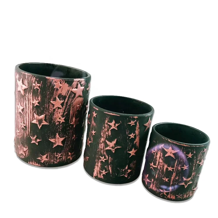 FENGJUN Luxury empty diamond embossed star shape cylinder multi-colored custom size brown candles jars with wooden lid