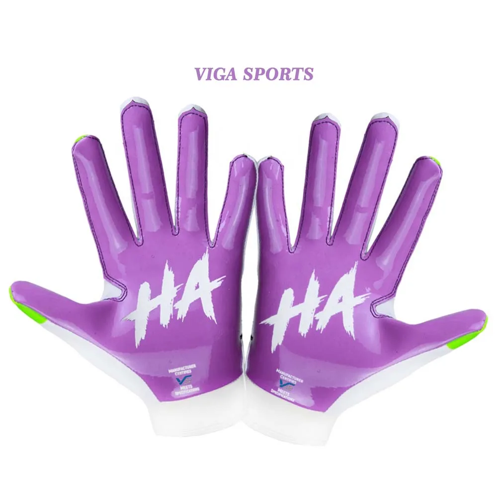 American football HAHA design gloves danger beware of gloves top supplier made in Pakistan custom made sticky silicone gloves