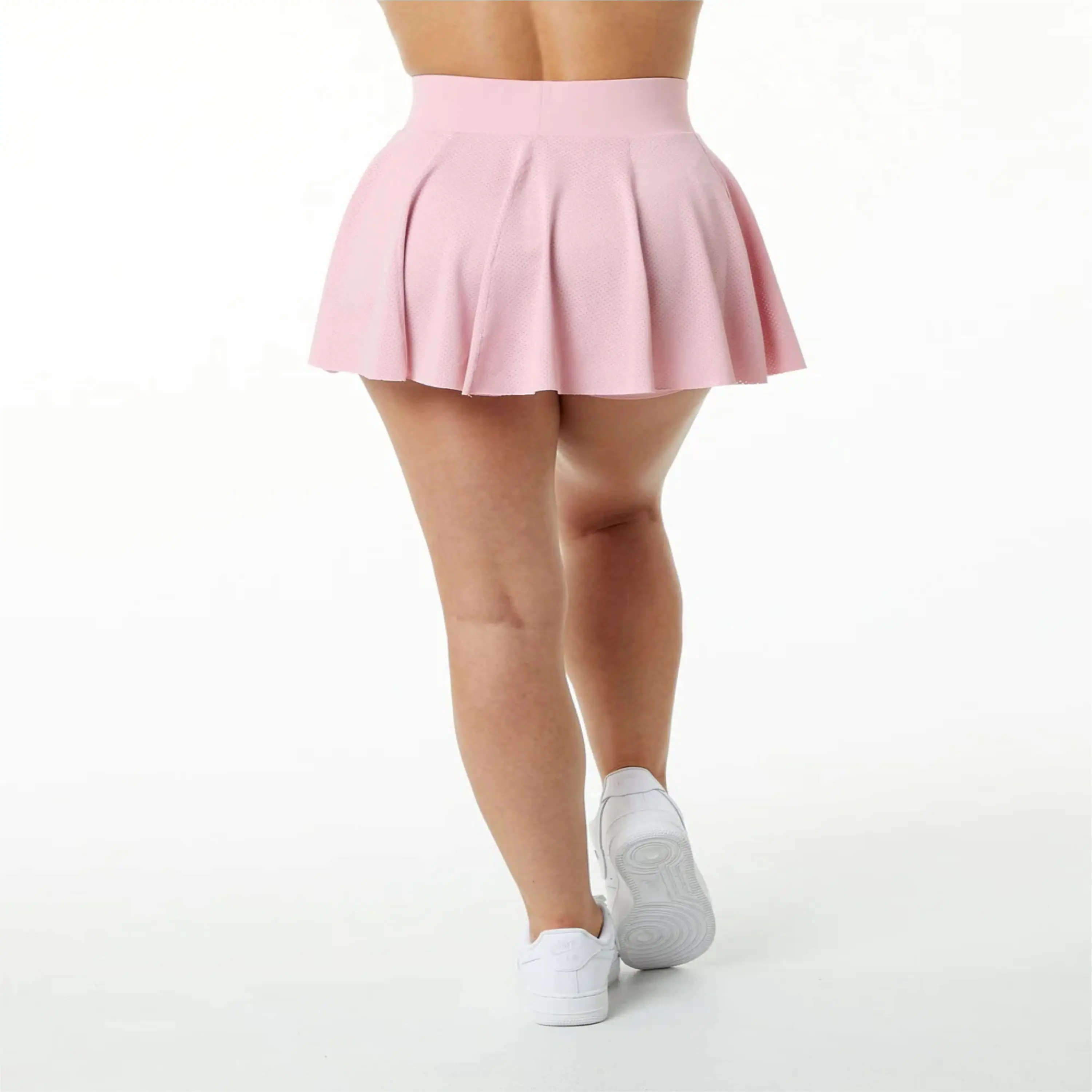 100% Polyester Jersey Knit Womens Compression Lined Mesh High Waisted Pink Skirt with Compression Lined Short