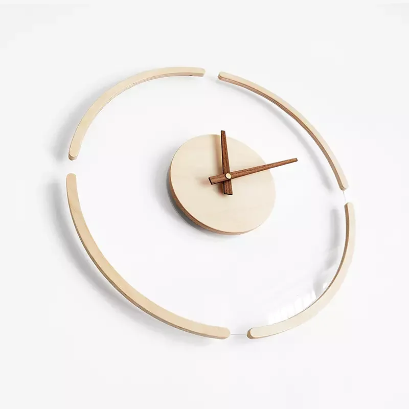 Modern Design Glass & Wooden Wall Clock Round Shape Natural Wooden & Tampered Glass Wall Clock  Silent Wall Decorative Clock