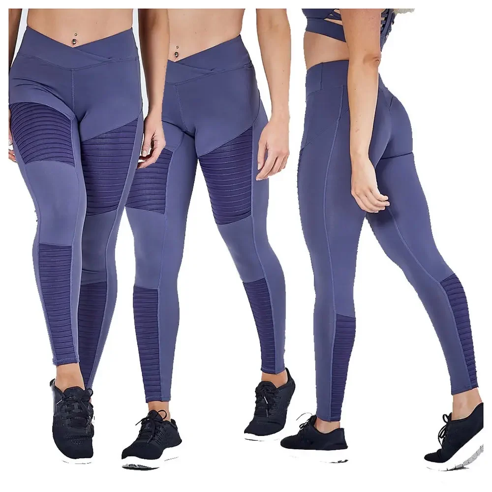 2023 Women 3 Piece Athletic Wear Long Sleeve Ribbe Yoga Set Mesh Sports Bra Fitness Leggings Suit Gym Clothing