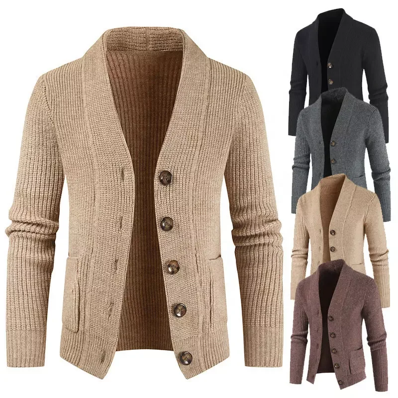 Men Sweater High-neck Knitted Cardigan Fit Warm Recycle Polyester Sweater