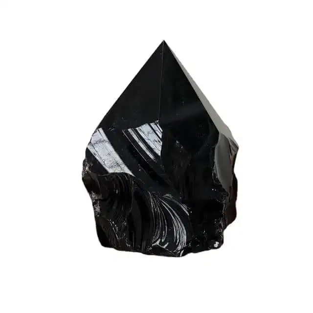 Black Obsidian Top Polished Raw Point With Rough Base Black Obsidian Point and Tower for Decoration