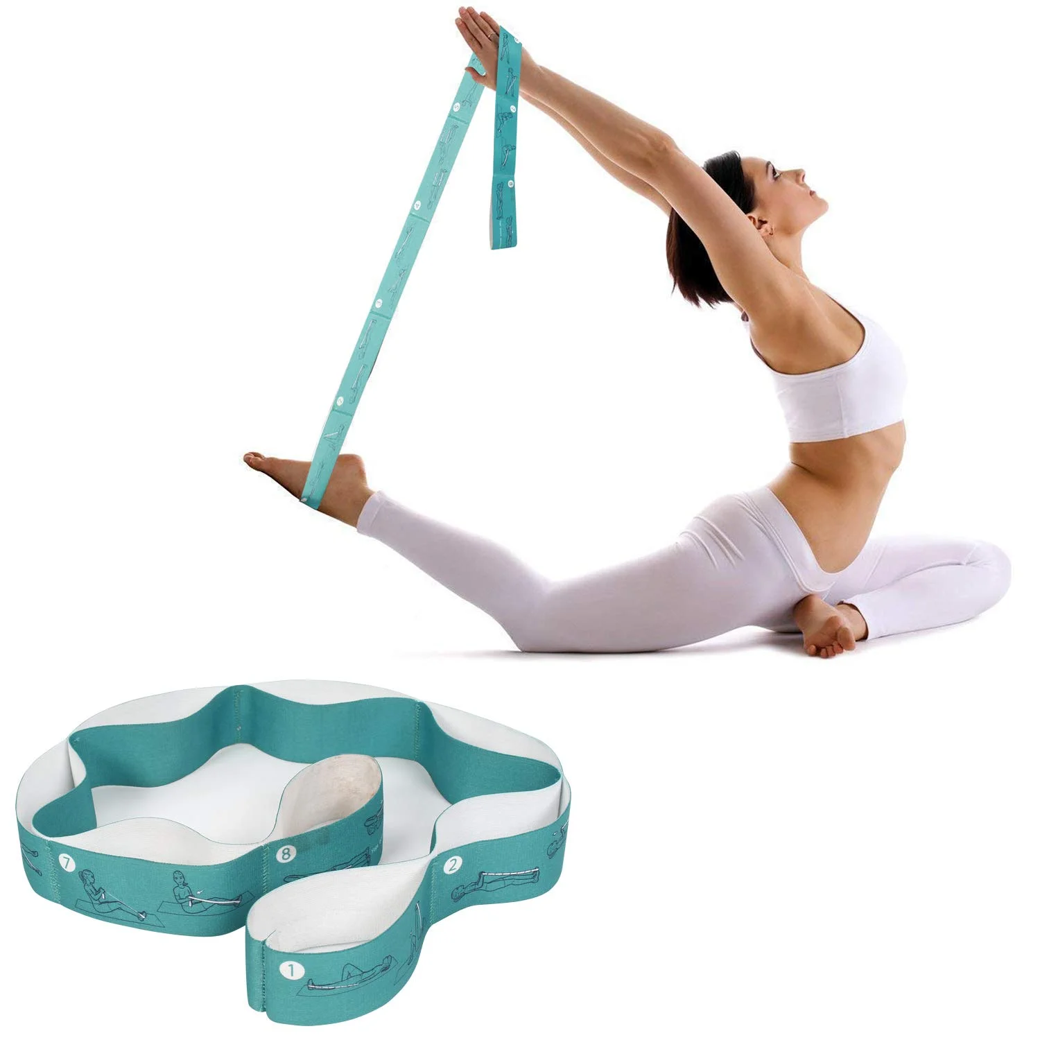 Long Stretching Strap Band with 8 Loops Elastic Stretcher for Yoga Running Pilates Physical Therapy