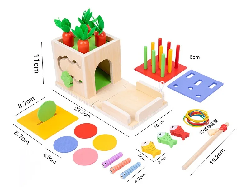 8 in 1 Montessori Early Educational Wooden Toy Carrot Harvest Game Object Permanence Box For Toddlers boys and girls