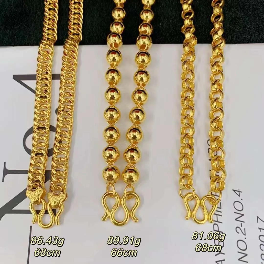 Different Luxury Style Designs Yellow Color 24K Pure Gold Chain Necklace