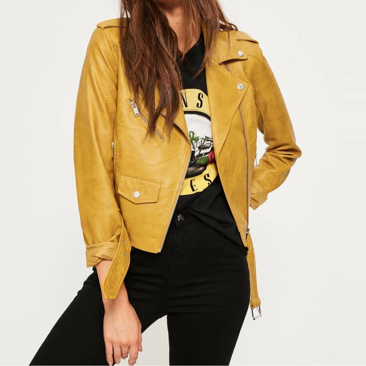 Ladies Custom Winter Zipper Long Sleeve Black Leather Blazer Genuine Genuine Leather Jacket Soft Office Printed Fabric Clothing