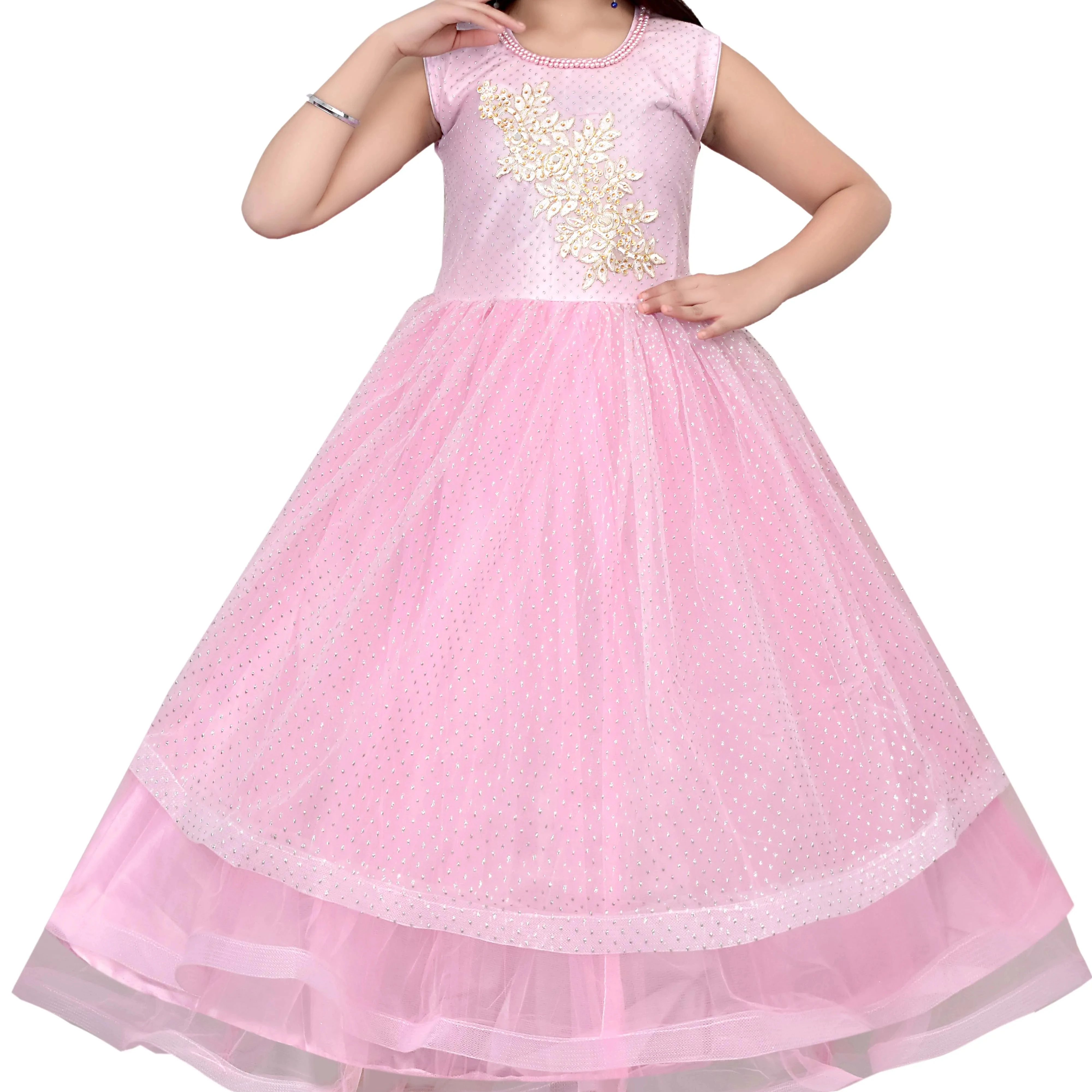 Traditional Patch Net Long Maxi Gown Dress For Girls 3 - 10 Years Best Quality Stylish Design In Stock Item