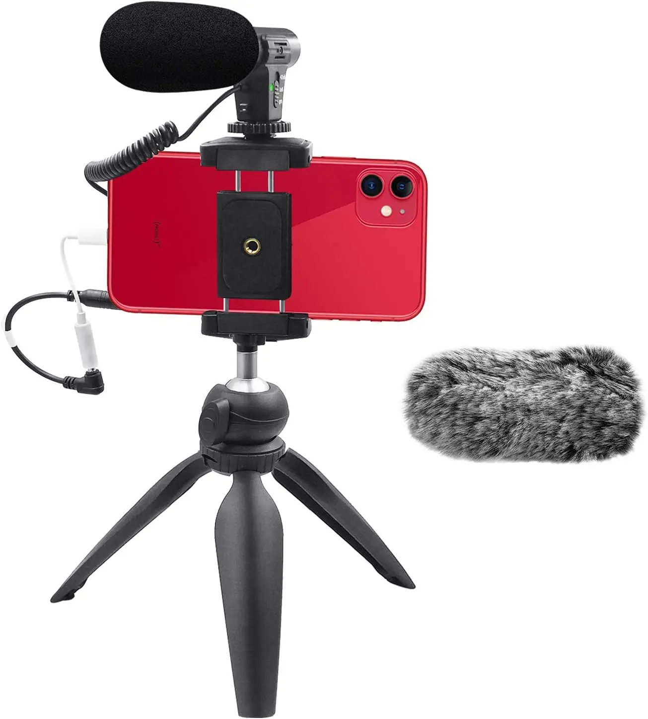 Smartphone Camera Video Microphone Kit, ASMR Microphone for YouTube Windscreen 3.5mm Jack External Mic for most smartphones