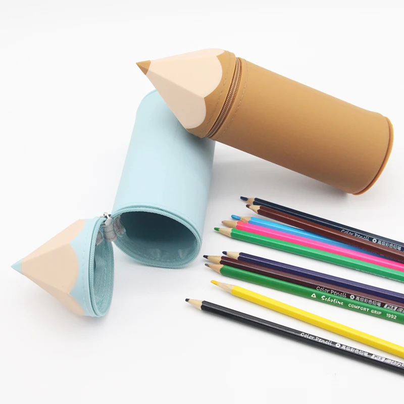 silicone pencil bag student stationery stand up multifunction pencil case custom kids  pencil pouch suction pen holder