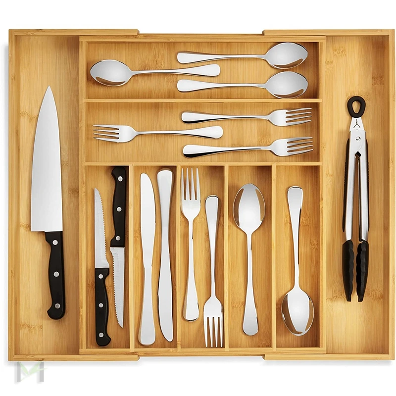 Expandable Luxury Bamboo Kitchen Drawer Organizer Silverware Organizer and Cutlery Tray