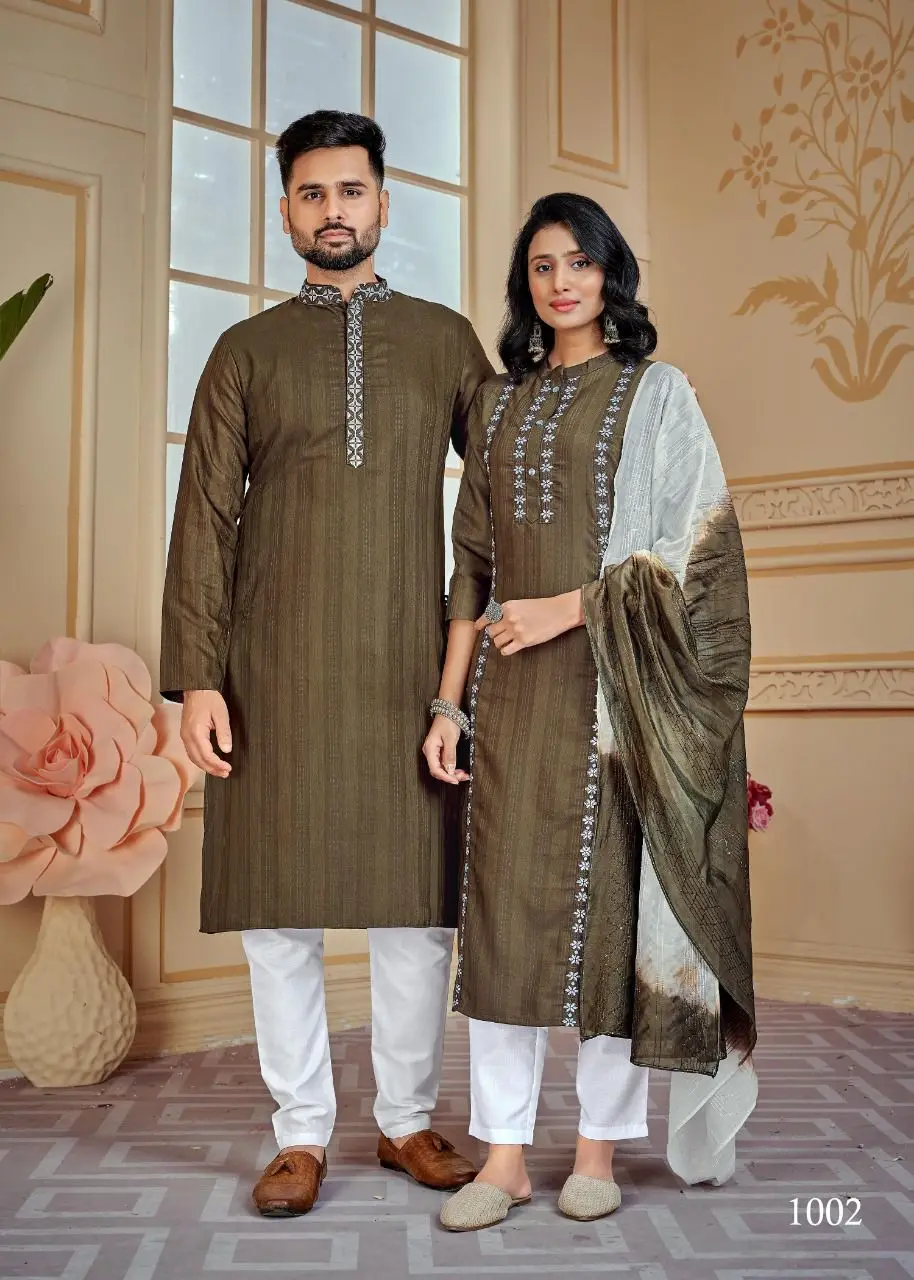Indian & Pakistani Special Designer Couple Kurta Combo Of Kurta With Payjama & Kurti With Pant for Beautiful Lovely Couple