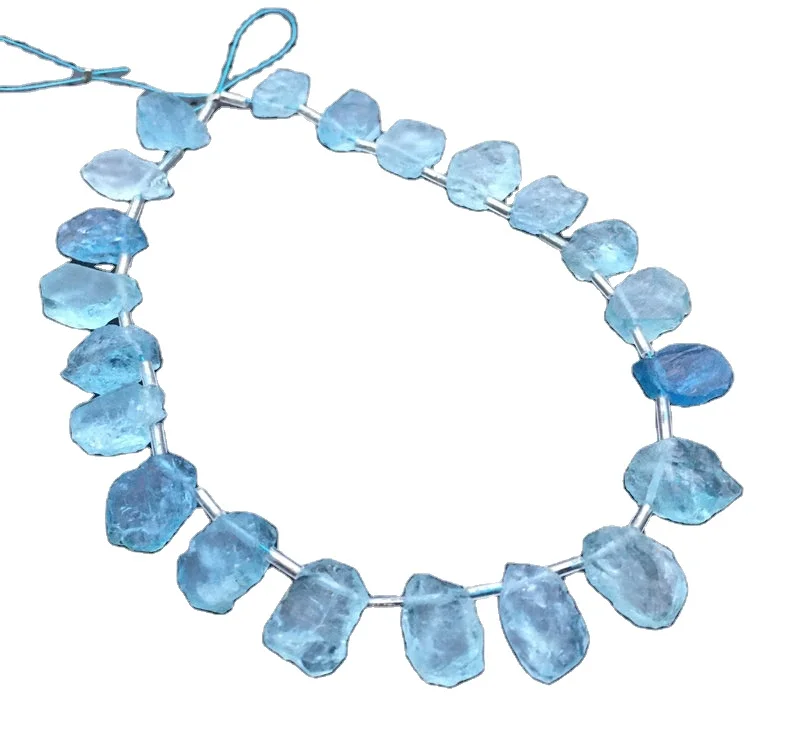Natural Blue Aquamarine Gemstone Uneven Shape Side Drilled Rough Top Quality 1 Strand March Birthstone