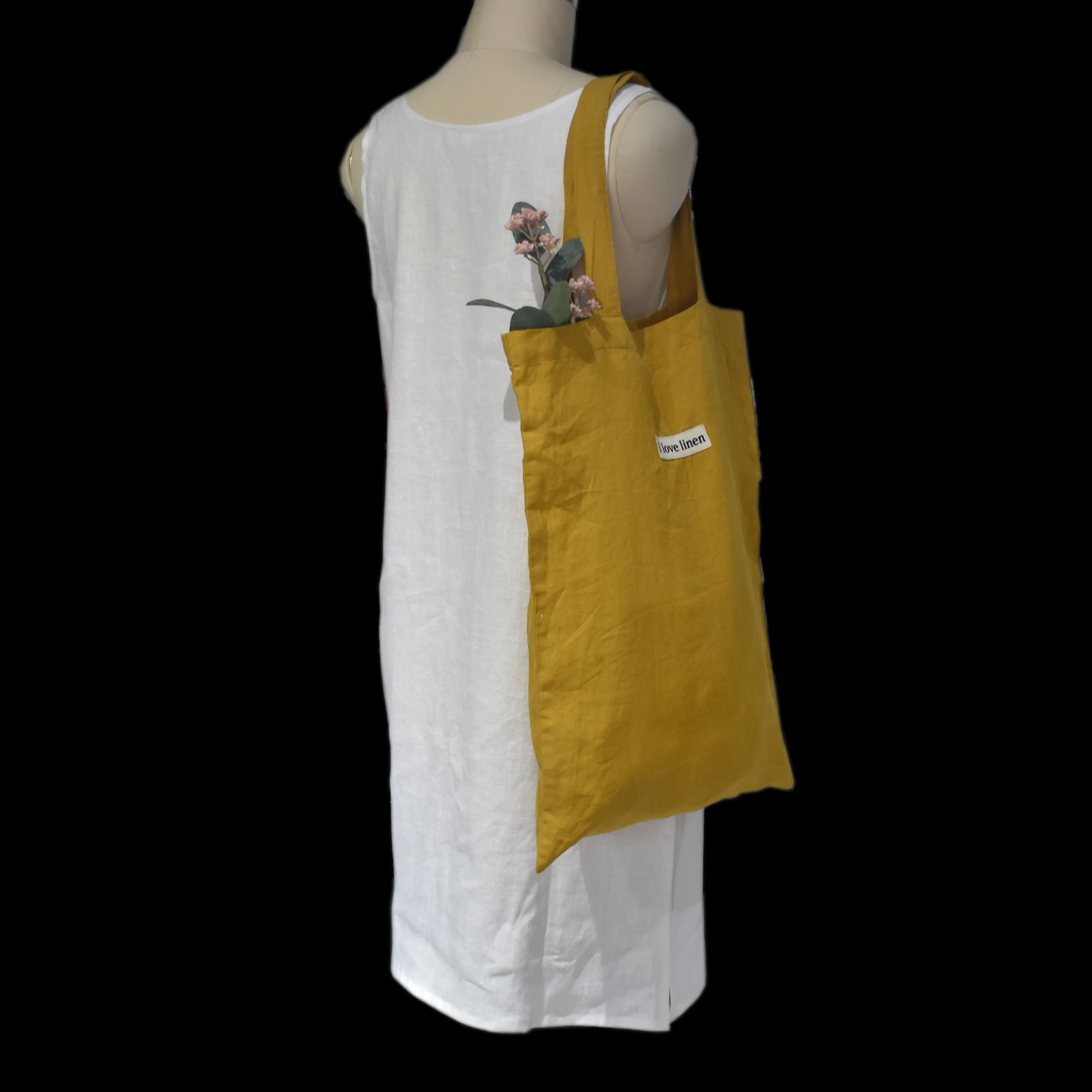 custom tote bag linen full colour print friendly yellow large shopping bag 100% pure linen tote bags