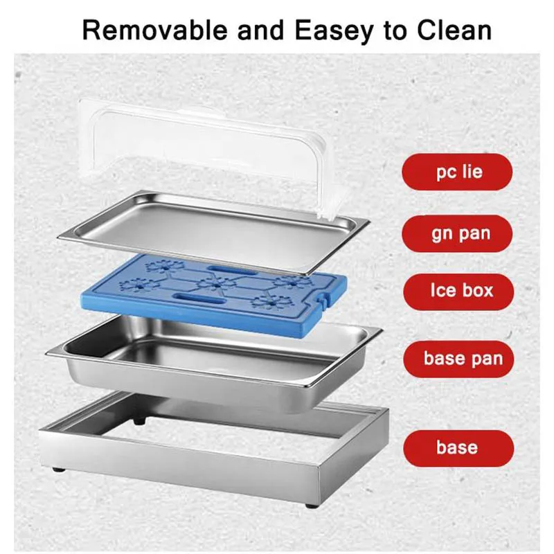 2022 New Design Party Restaurant Full Size SS 1/3 Gn Pan Food Stand Buffet Display Case With PC Roll Top Cover