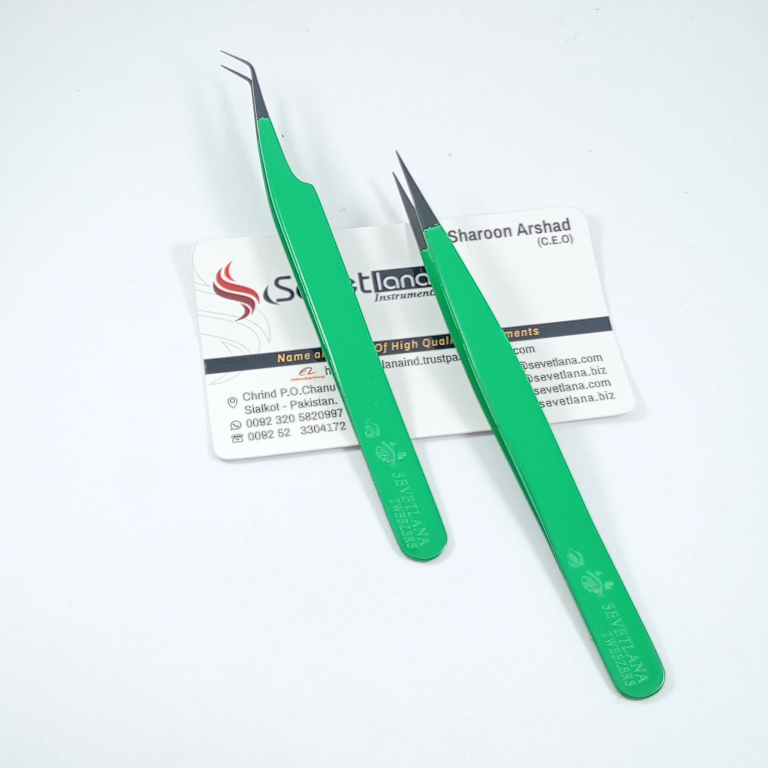 2 Pieces Print Logo Fiber Tip and Smooth Tip Volume Eyelash Tweezers Set 2 Pcs  Tweezers Custom Private Label Lash Tweezers