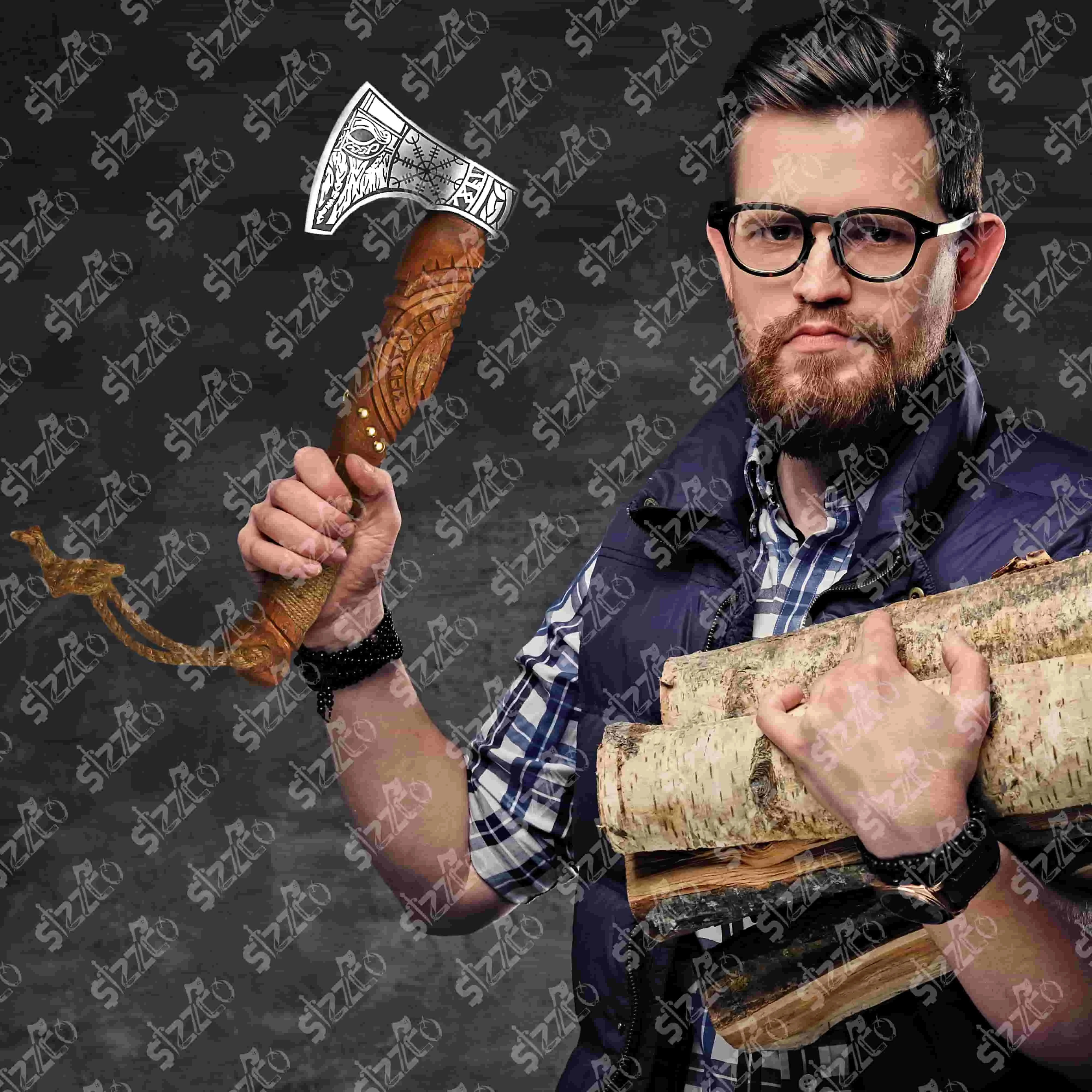 Custom Gift Forged Carbon Steel Viking Style Axe Bearded Axe Rose Wood Tomahawk Real Hatchet, Best Gift Premium Leather Sheath