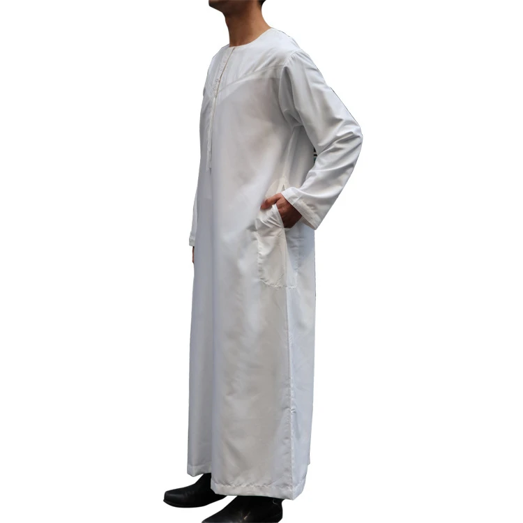 Men Jubba Thobe Solid Color Middle Robe Saudi Muslim Islamic Arabic Jubbah Men white dyed Custom chest tussle Jubbah Thobe