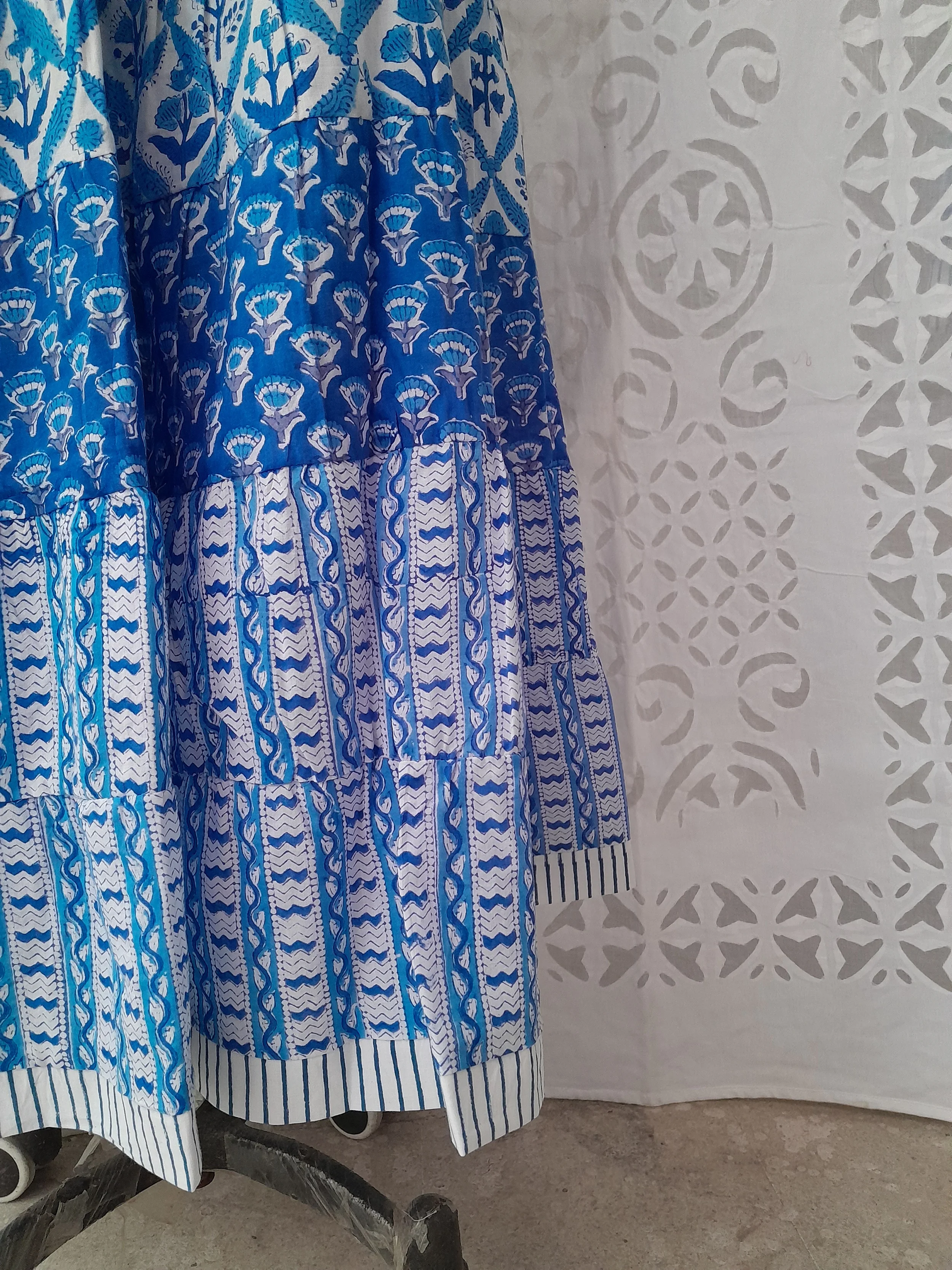 Beautiful New Arrival Hand Block Print One Tire Skirt With Smoking Waist & Sewing Pattern Designer, Colorful Bohemian Long Skirt