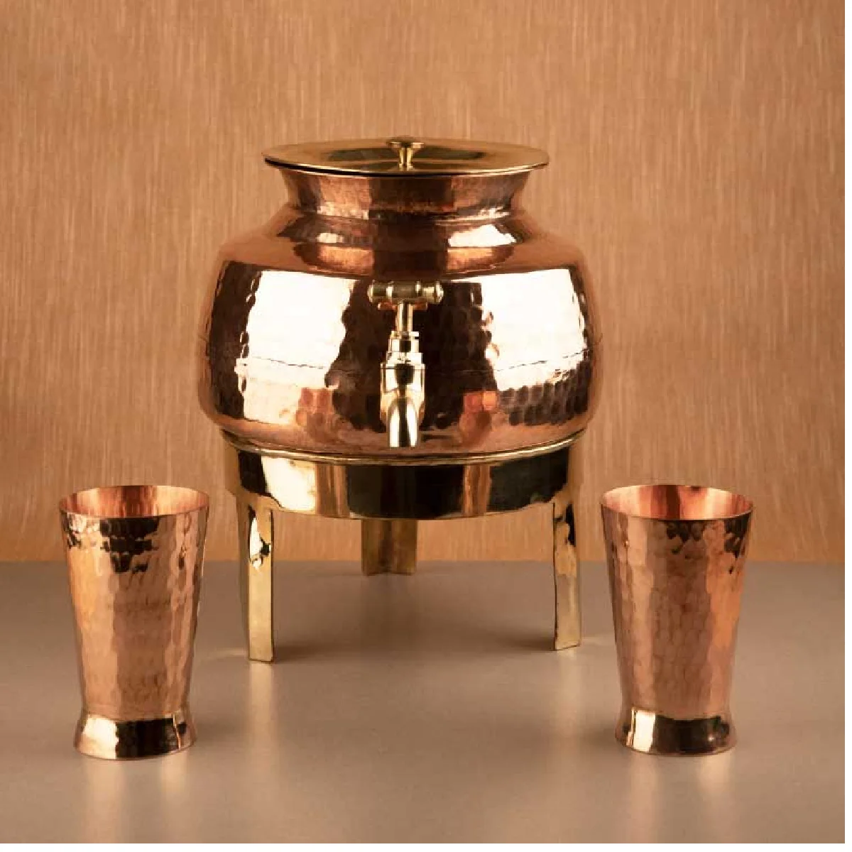 Pure Copper Water Dispenser with two Copper Water Glass At Wholesale and Direct From the Indian Manufacturer at Cheap Price