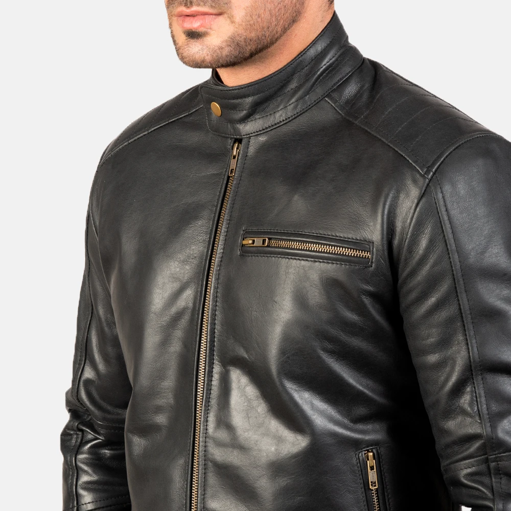 Wholesale price Mandarin collar men racing leather jacket buffalo real leather jacket for sale