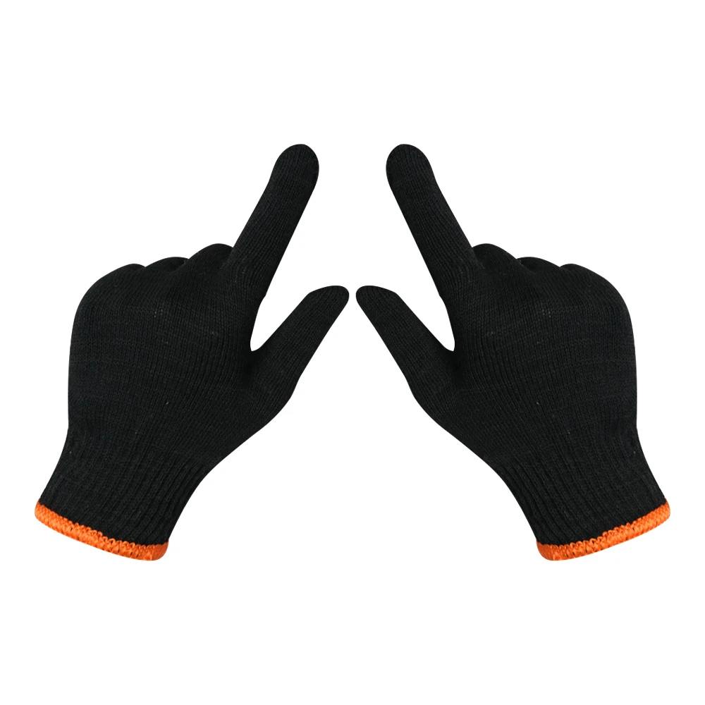 2024 Wholesale 32g/Pair Pure Black Safety Hand Protection Work knitted gloves Cotton Knitted Gloves Black cotton yarn gloves