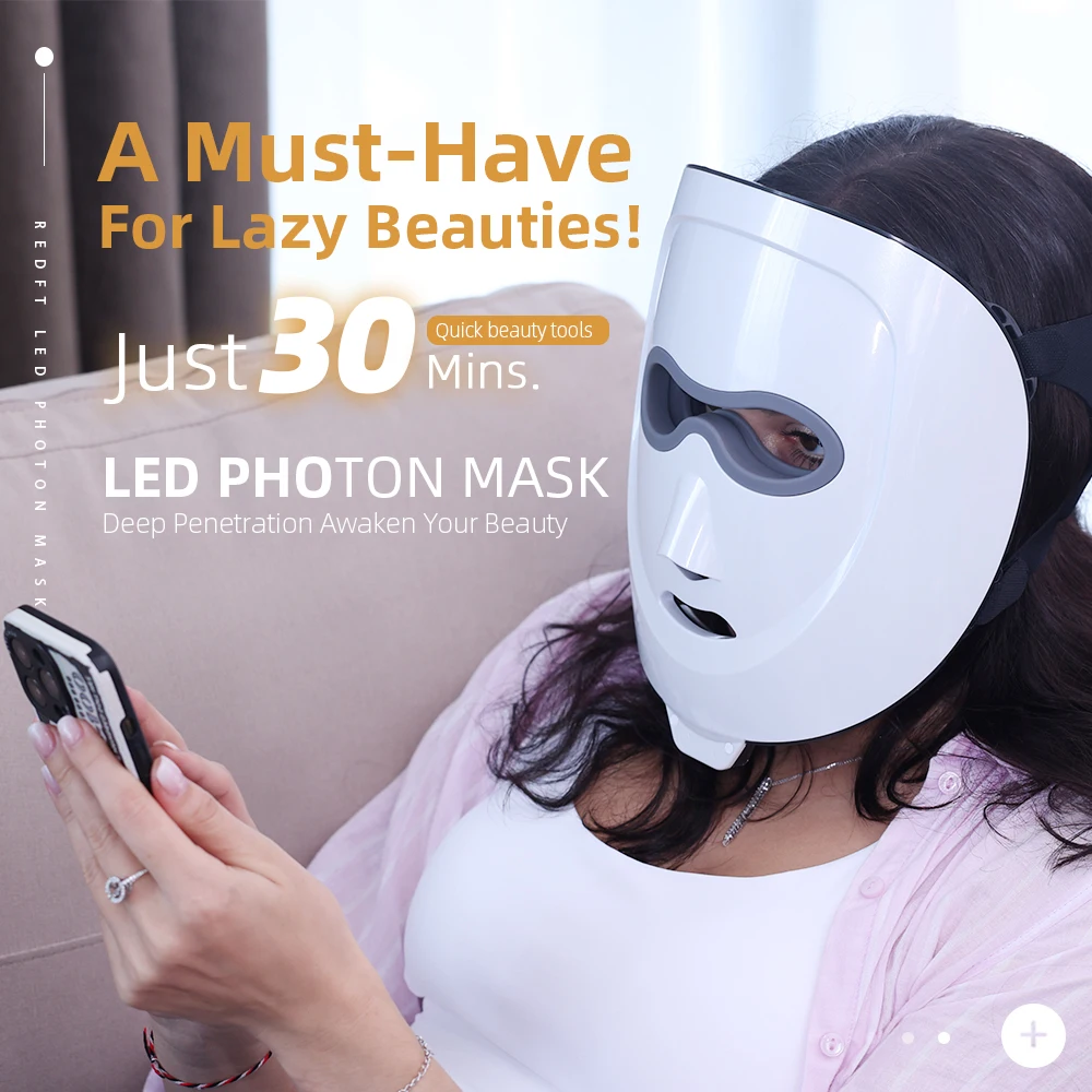 Redfy Far-infrared Graphene Hot Compress Pdt Face Lifting Flexible LED Red Blue Light Phototherapy Led Face Mask Device