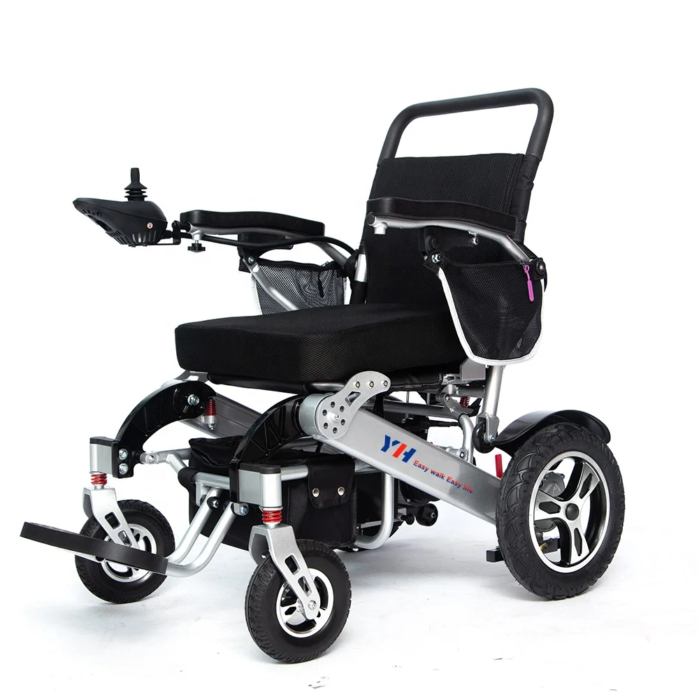 Silver Aluminum Foldable Reclining Electric Wheelchair 18Inch Seat  500w Motor Power Chair 4 Solid Wheels Automatic Wheelchair