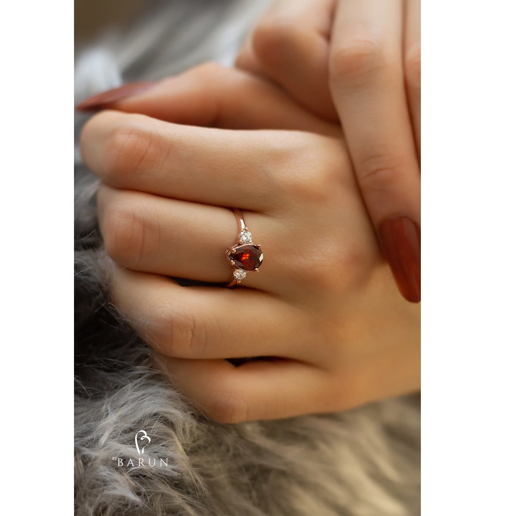 Garnet Zircon Oval Adjustable Ring With White Gemstone Gemstone Ring Inspired Sapphire Sterling Silver Ring