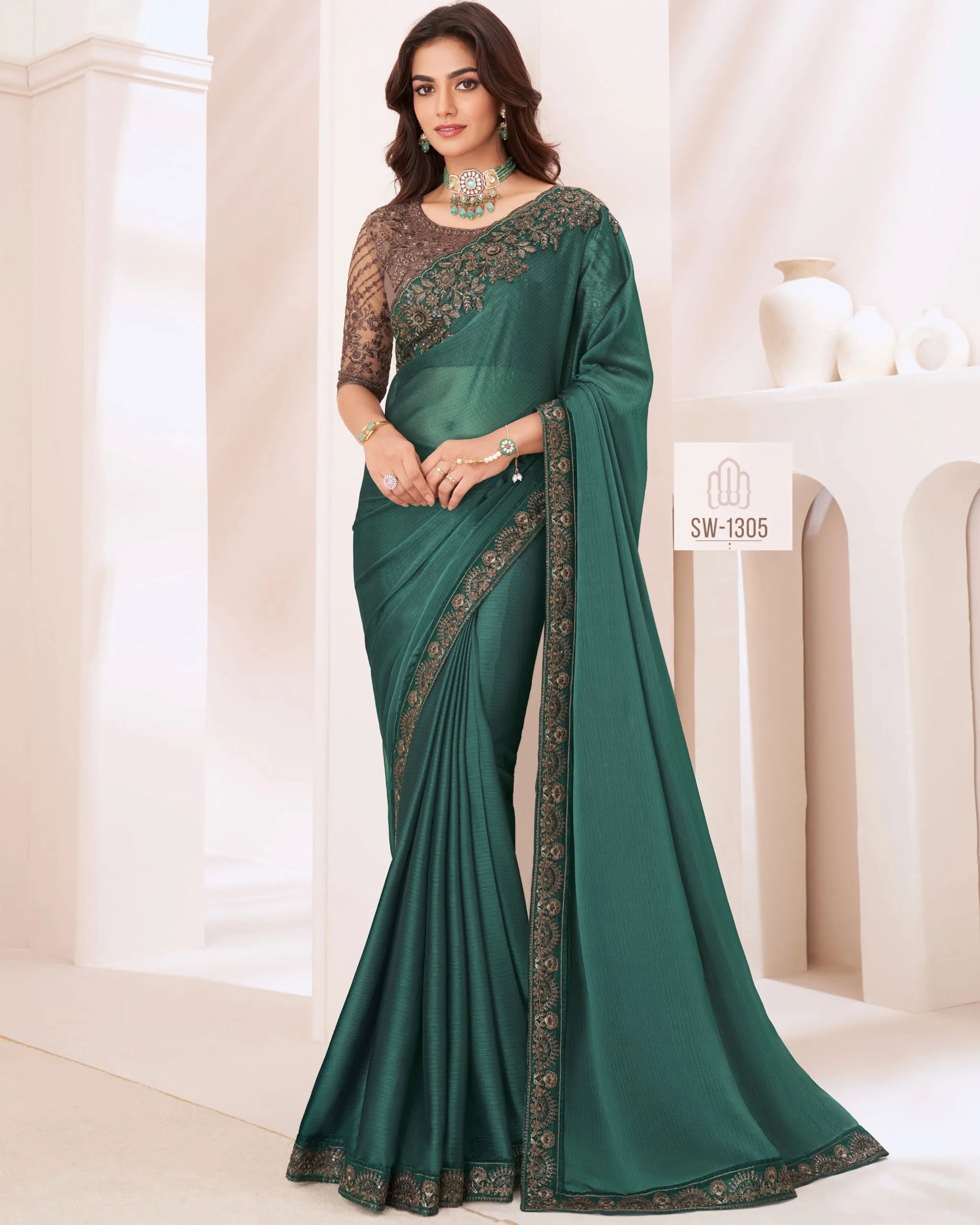 Best Selling Beautiful Saree Modern Design Fancy Silk Chiffon Saree For Festival, Wedding And Party Wear