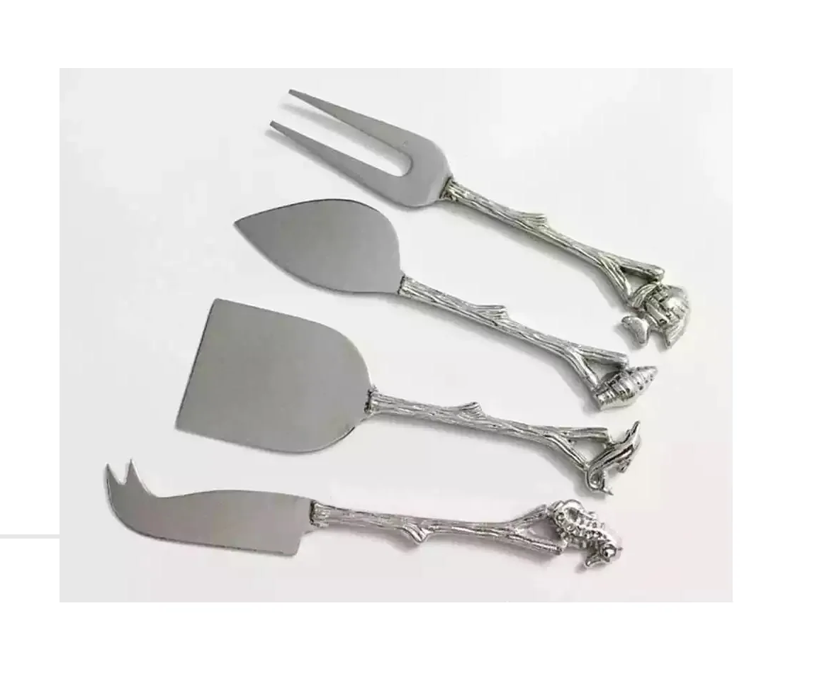 New Wooden Handle Cheese Set of 4 Metal Cheese Spoon And Fork Metal Design Metal Flatware In Wholesale Price Cheese Spreader