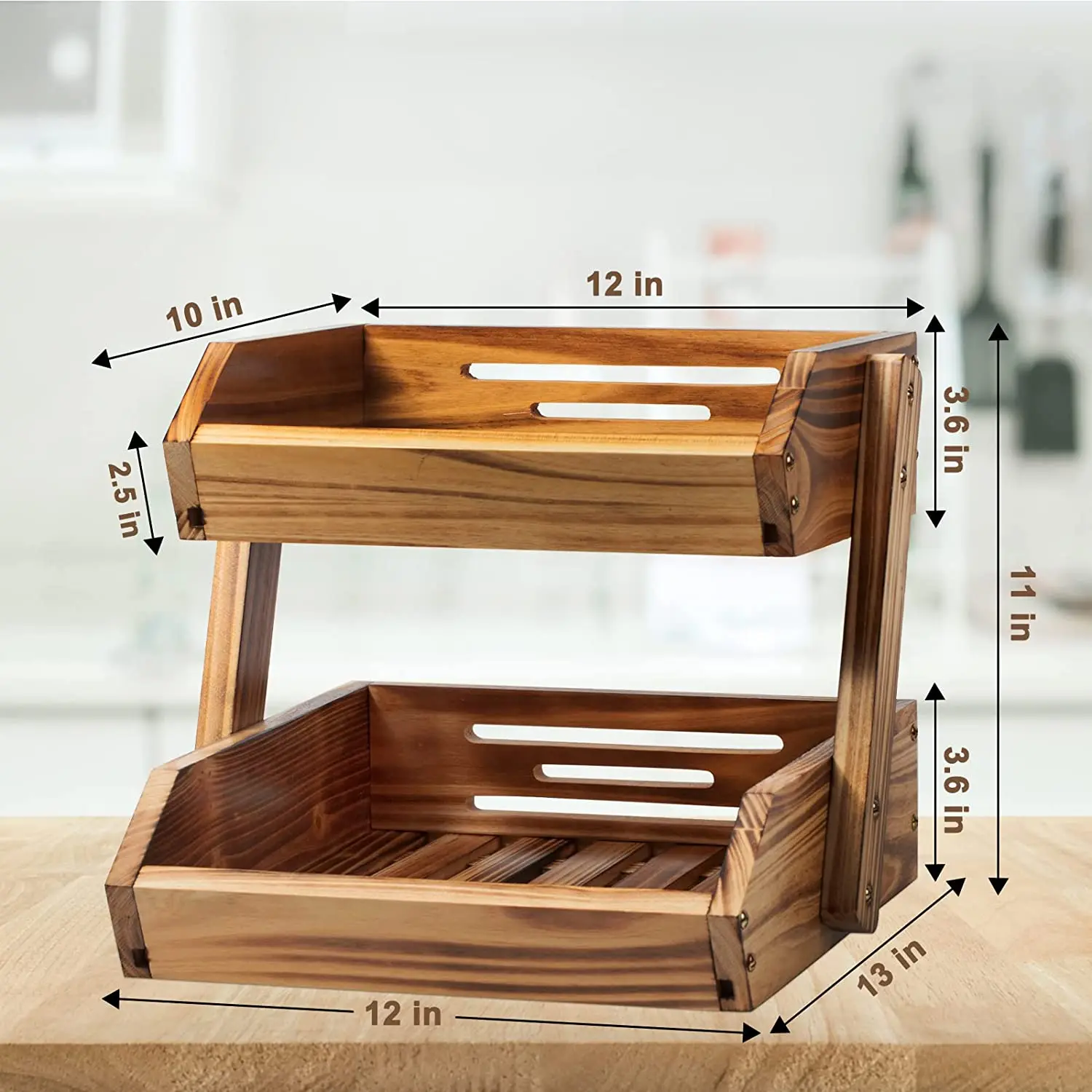 Wooden Vegetable and Fruit Food Storage Rack Wooden Kitchen Storage Basket Bread Pastry Storage Basket Wholesale Home Decor Wood